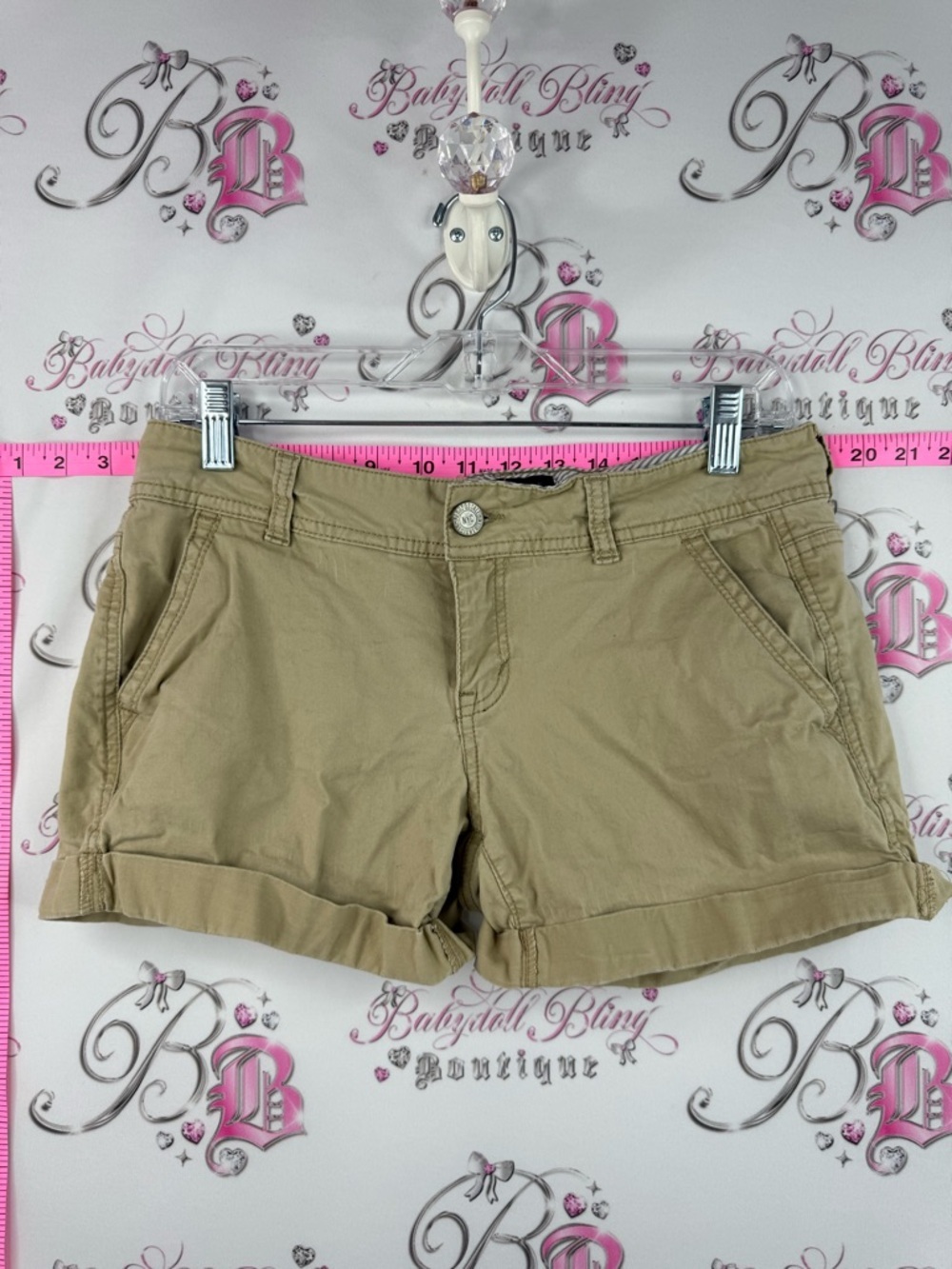 Aeropostale midi twill short cargo pockets y2k Khaki Roll-Cuff Cotton Shorts